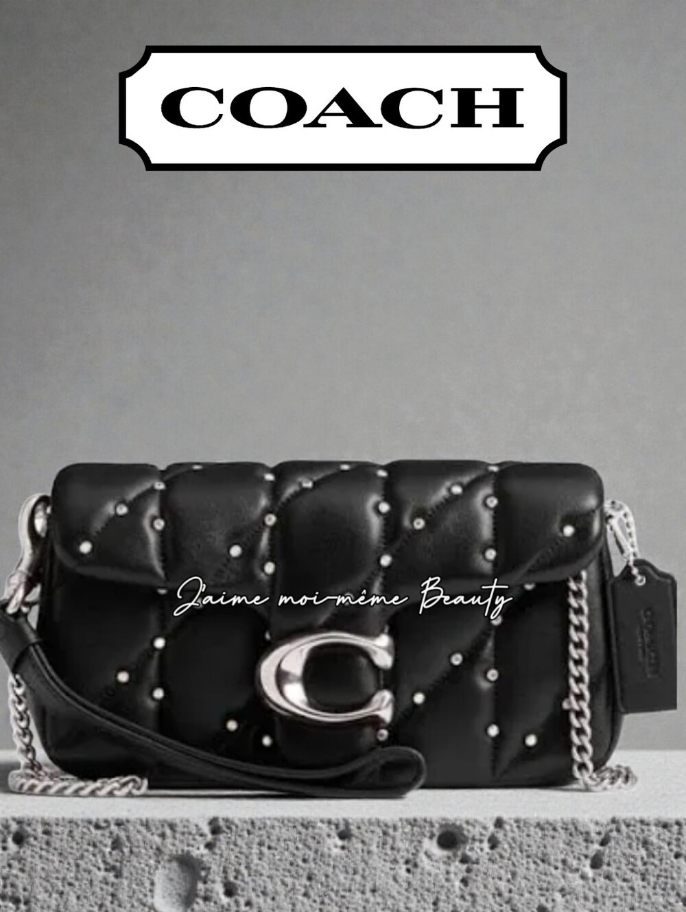 Coach Quilted Crystal Tabby Crossbody Bag RETAIL- Black Silver Hardware NEW - Picture 3 of 14